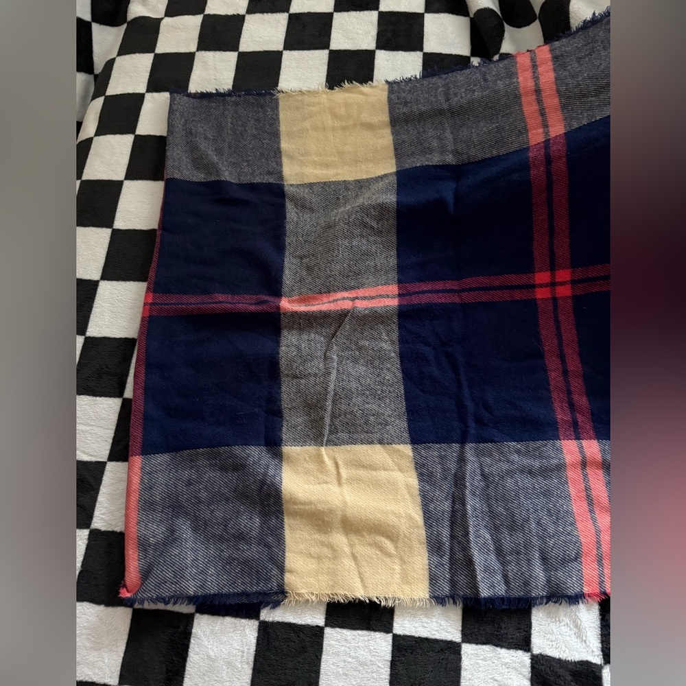 Plaid Scarf in Navy, Brown and Pink
